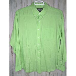 Vintage Polo Ralph‎ Lauren Custom Fit Shirt Mens XL Green 100% Linen Button Up